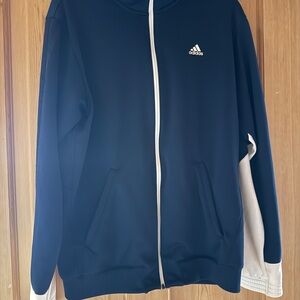 Adidas Men's Navy Windbreaker jacket with white MED/Large zip-up athletic